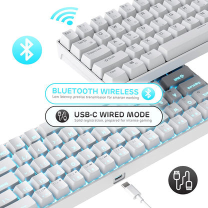 Royal Kludge RK68 White, Wireless, RGB, Mechanical Keyboard Gateron - Blue Switch
