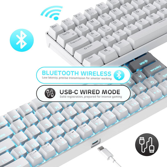 Royal Kludge RK68 White, Wireless, RGB, Mechanical Keyboard Gateron - Blue Switch