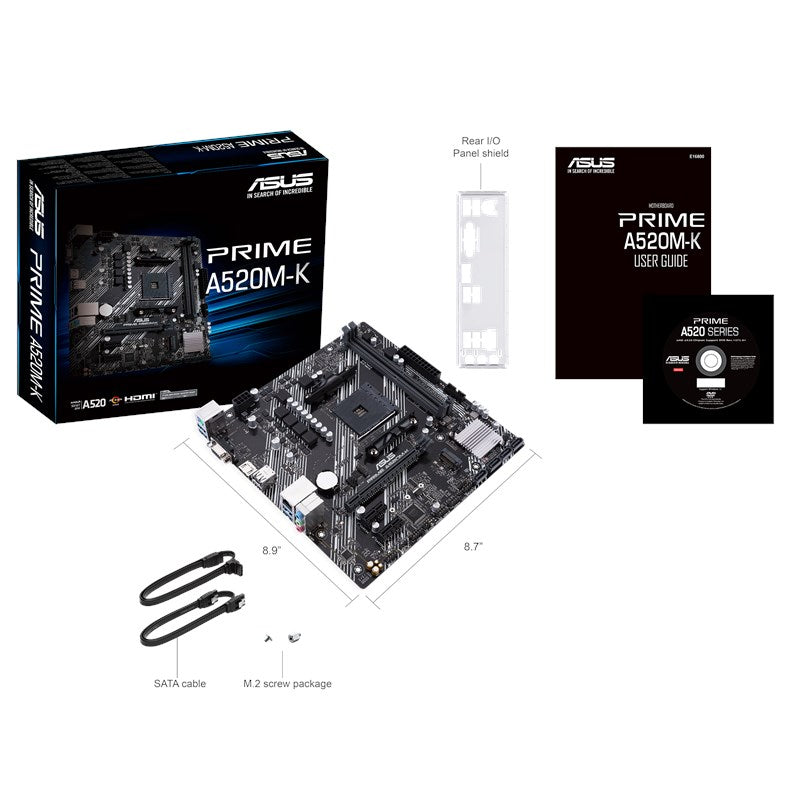 ASUS AMD A520 (Ryzen AM4) micro ATX motherboard with M.2 support, 1 Gb Ethernet, HDMI/D-Sub, SATA 6 Gbps, USB 3.2 Gen 1 Type-A (PRIME A520M-K)