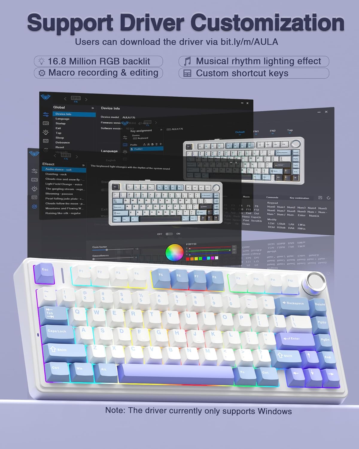 AULA F75 Wireless Mechanical Keyboard Pre-lubed Star Vector Switches