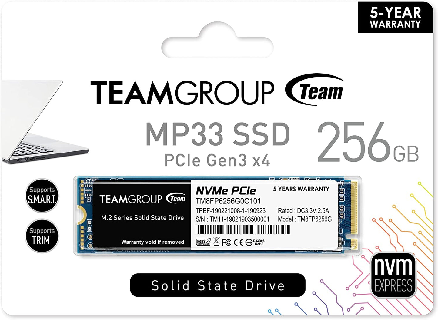 TEAMGROUP MP33 SLC Cache 3D NAND TLC NVMe 1.3 PCIe Gen3x4 M.2 2280 Internal Solid State Drive SSD Compatible with Laptop & PC Desktop (TM8FP6)