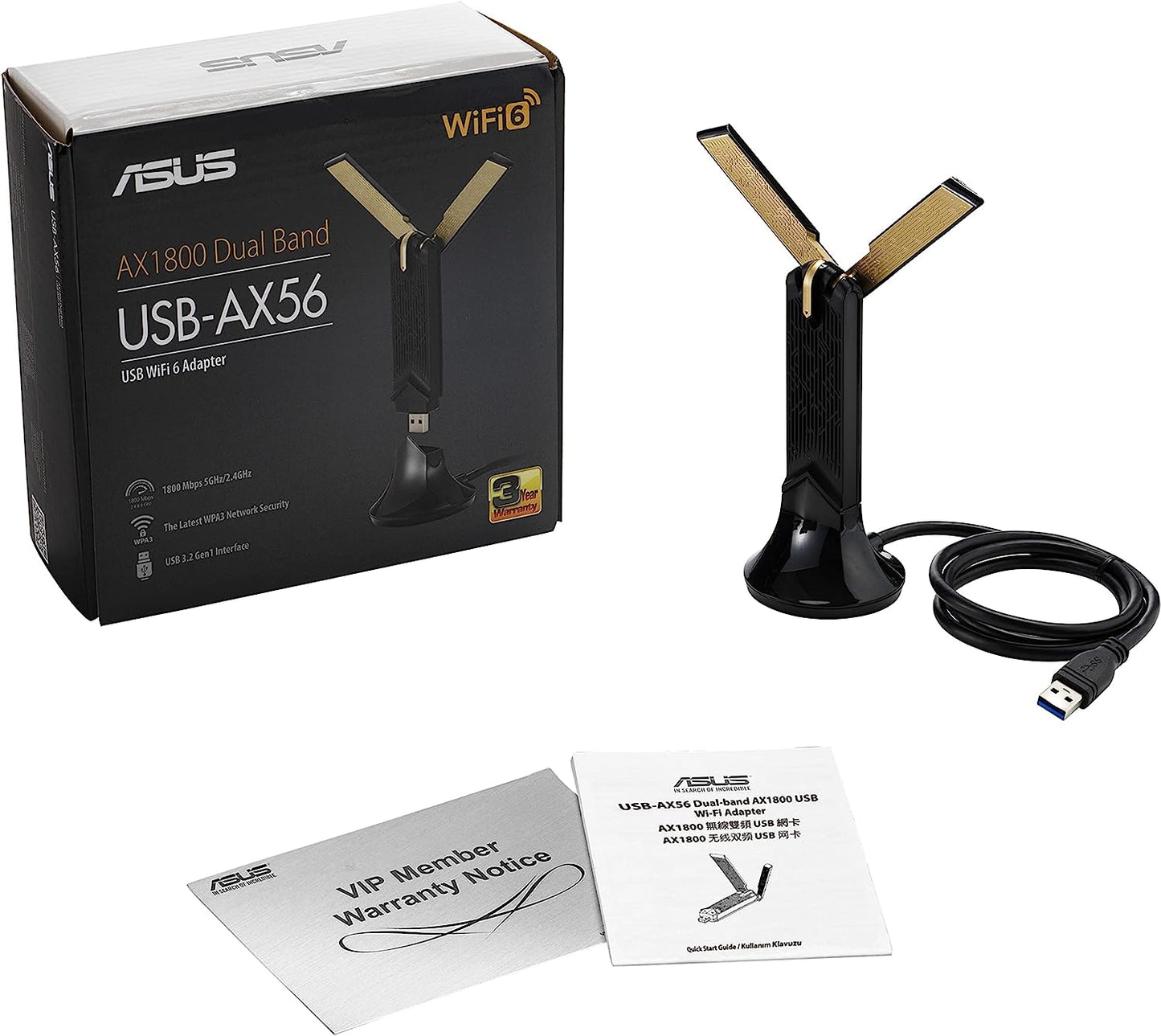 ASUS WiFi 6 AX1800 USB WiFi Adapter Dual Band WiFi 6 Client, 2x2 Support, Gaming & Streaming, Plug-and-Play, WPA3 Network Security, MU-MIMO, Beamforming (USB-AX56)