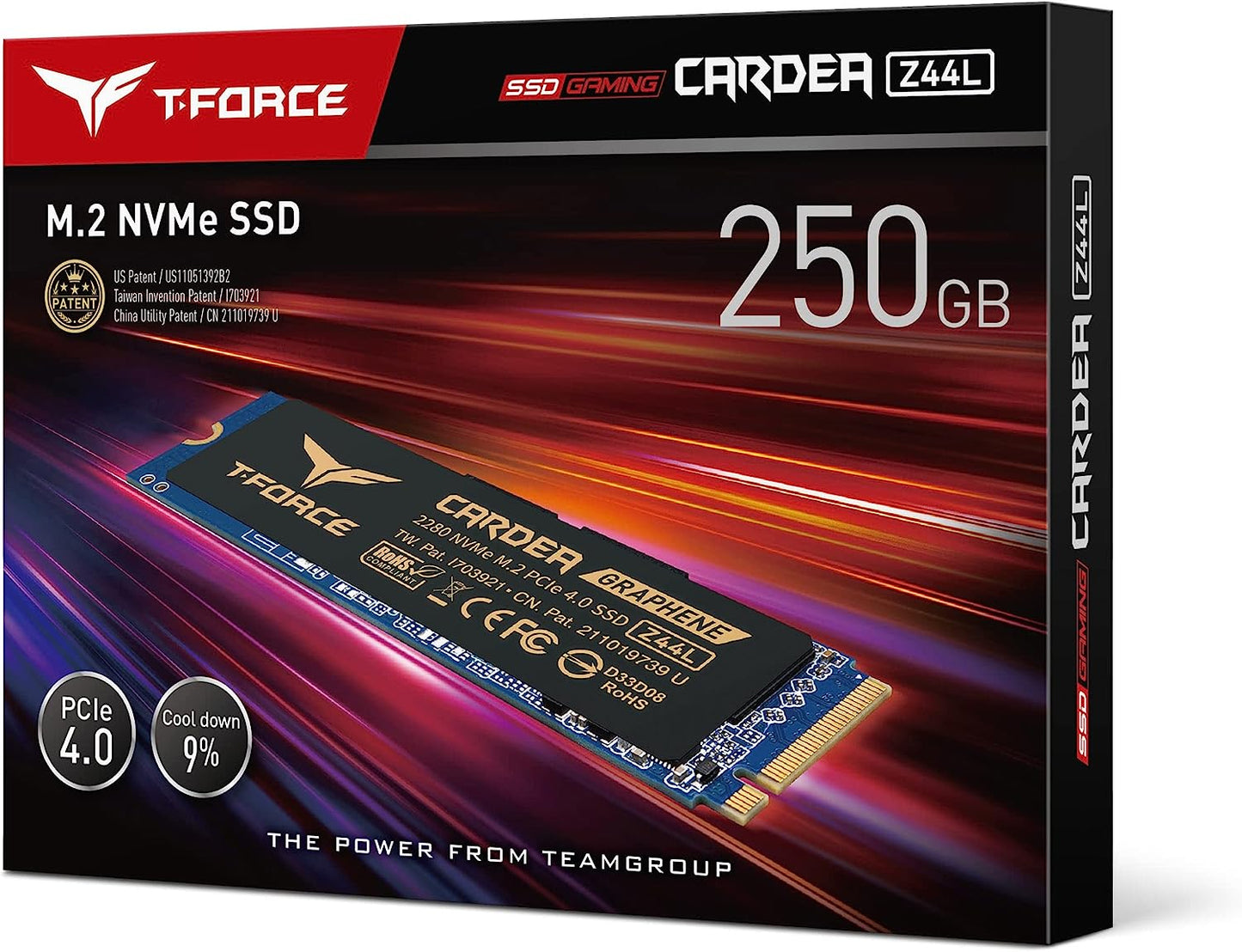 TEAMGROUP T-Force CARDEA Zero Z44L 250GB Support SLC Cache with Graphene Copper Foil 3D NAND TLC NVMe PCIe Gen4 x4 M.2 2280 Gaming Internal SSD Read/Write 3,300/1,400 MB/s  (TM8FPL250G0C127)