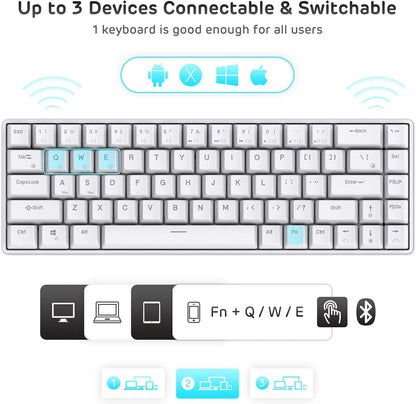 Royal Kludge RK68 White, Wireless, RGB, Mechanical Keyboard Gateron - Blue Switch
