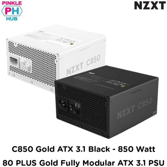 PinkleHub | NZXT C850 Gold ATX 3.1 Black - 850 Watt 80 PLUS Gold Fully Modular ATX 3.1 PSU - Black/White