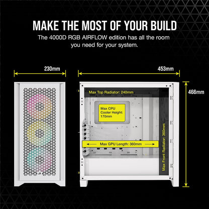 Corsair iCUE 4000D RGB Airflow Mid-Tower Case - 3X AF120 RGB Elite Fans - iCUE Lighting Node PRO Controller - High-Airflow Design - CORSAIR Rapid Route Cable Management System