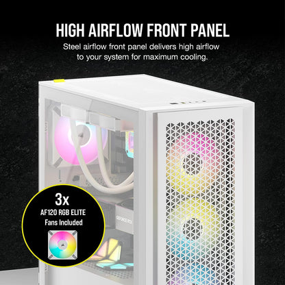 Corsair iCUE 4000D RGB Airflow Mid-Tower Case - 3X AF120 RGB Elite Fans - iCUE Lighting Node PRO Controller - High-Airflow Design - CORSAIR Rapid Route Cable Management System