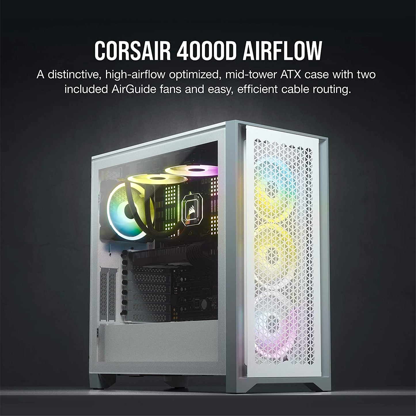 Corsair 4000D AIRFLOW Tempered Glass Mid-Tower ATX Case — White (CS-CC-9011199-WW)