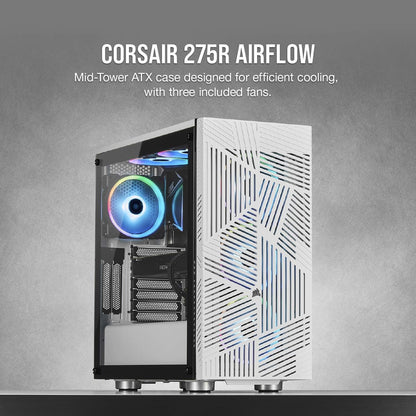 Corsair 275R AIRFLOW TEMPERED GLASS MID TOWER GAMING CASE WHITE (C5-CC-9011182-WW)