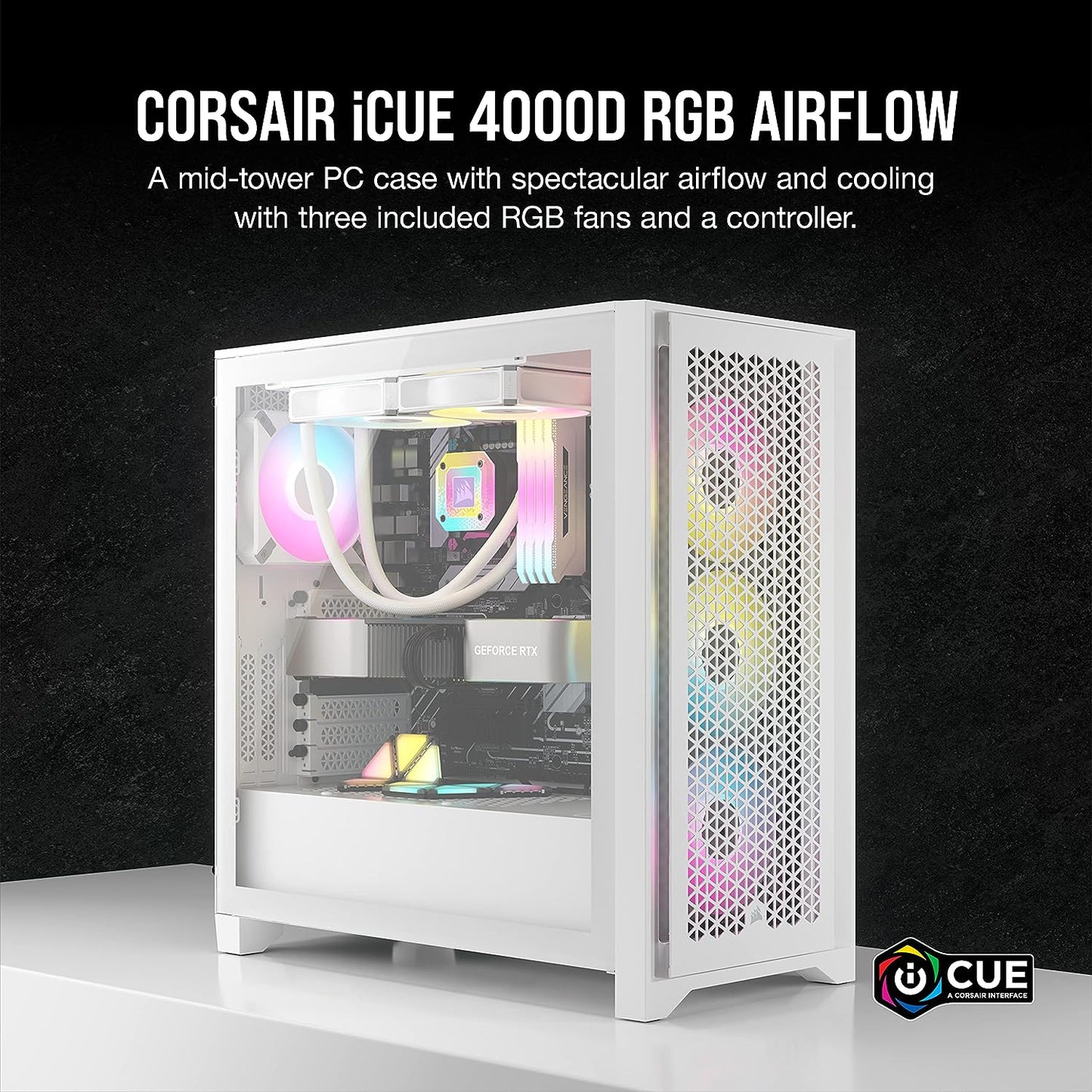 Corsair iCUE 4000D RGB Airflow Mid-Tower Case - 3X AF120 RGB Elite Fans - iCUE Lighting Node PRO Controller - High-Airflow Design - CORSAIR Rapid Route Cable Management System