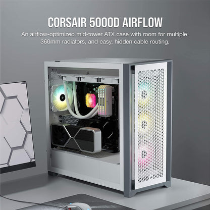 Corsair 5000D AIRFLOW Tempered Glass Mid-Tower ATX PC Case — White (CS-CC-9011211-WW)