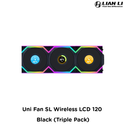 Lian Li Uni Fan SL Wireless LCD 120 - Black (Triple Pack)