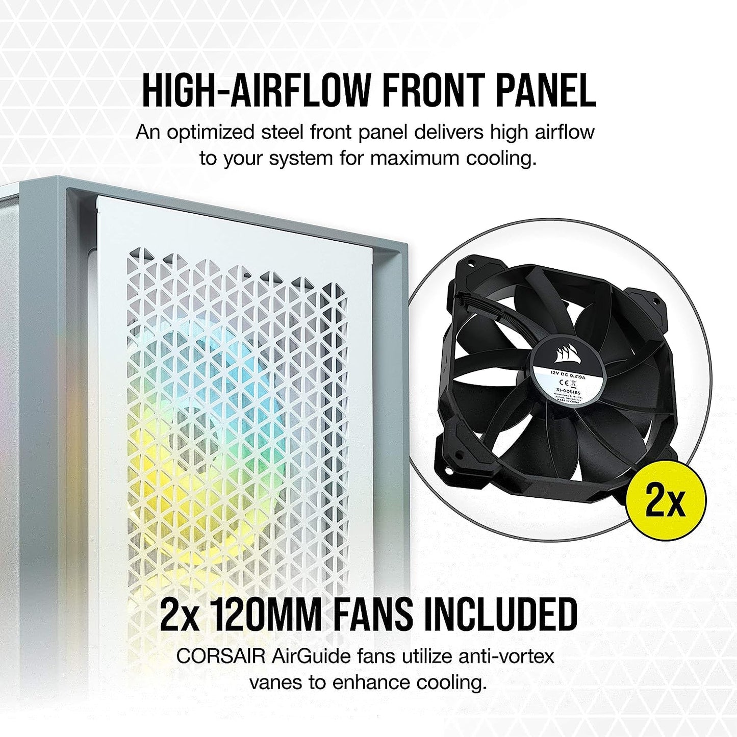 Corsair 4000D AIRFLOW Tempered Glass Mid-Tower ATX Case — White (CS-CC-9011199-WW)