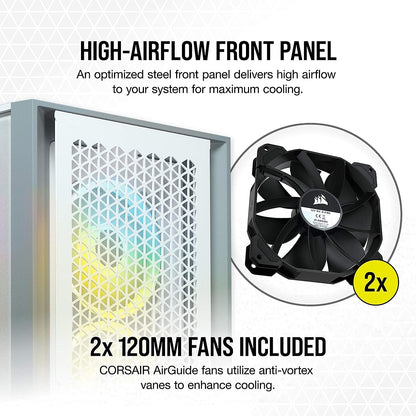 Corsair 4000D AIRFLOW Tempered Glass Mid-Tower ATX Case — White (CS-CC-9011199-WW)