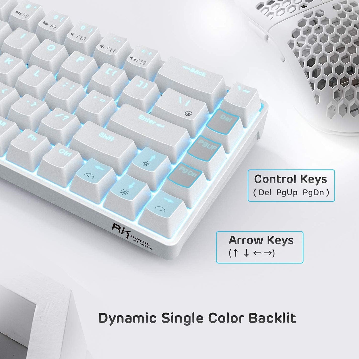Royal Kludge RK68 White, Wireless, RGB, Mechanical Keyboard Gateron - Blue Switch