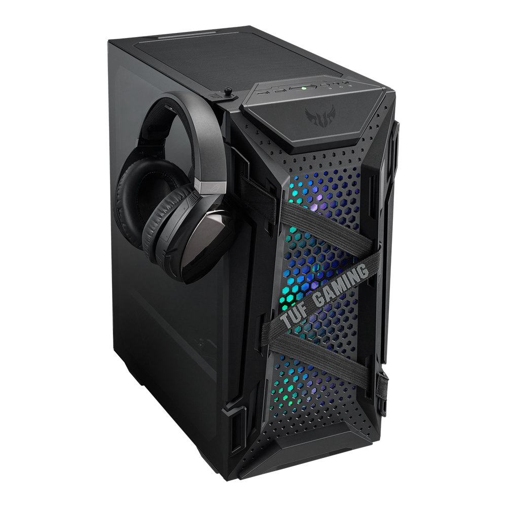 ASUS TUF Gaming GT301 ATX mid-tower compact case with tempered glass side panel, honeycomb front panel, 120mm AURA Addressable RGB fan, headphone hanger and 360mm radiator support