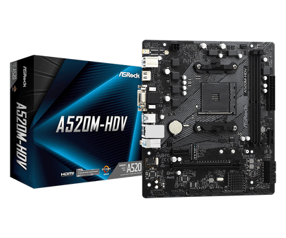 ASRock A520M-HDV Supports AMD AM4 Socket Ryzen™ 3000, 4000 G-Series and 5000 and 5000 G-Series Desktop Processors*