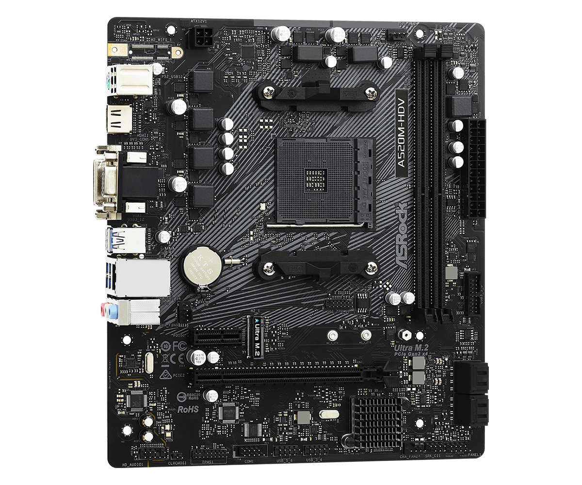 ASRock A520M-HDV Supports AMD AM4 Socket Ryzen™ 3000, 4000 G-Series and 5000 and 5000 G-Series Desktop Processors*