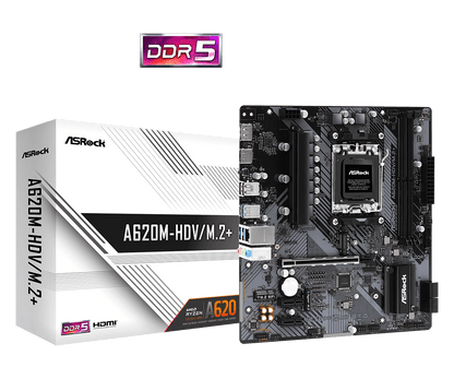 ASROCK A620M-HDV/M.2+, 2DDR5 Supports AMD Socket AM5 Ryzen™ 8000 and 7000 Series Processors (90-MXBLK0-AOUAYZ)