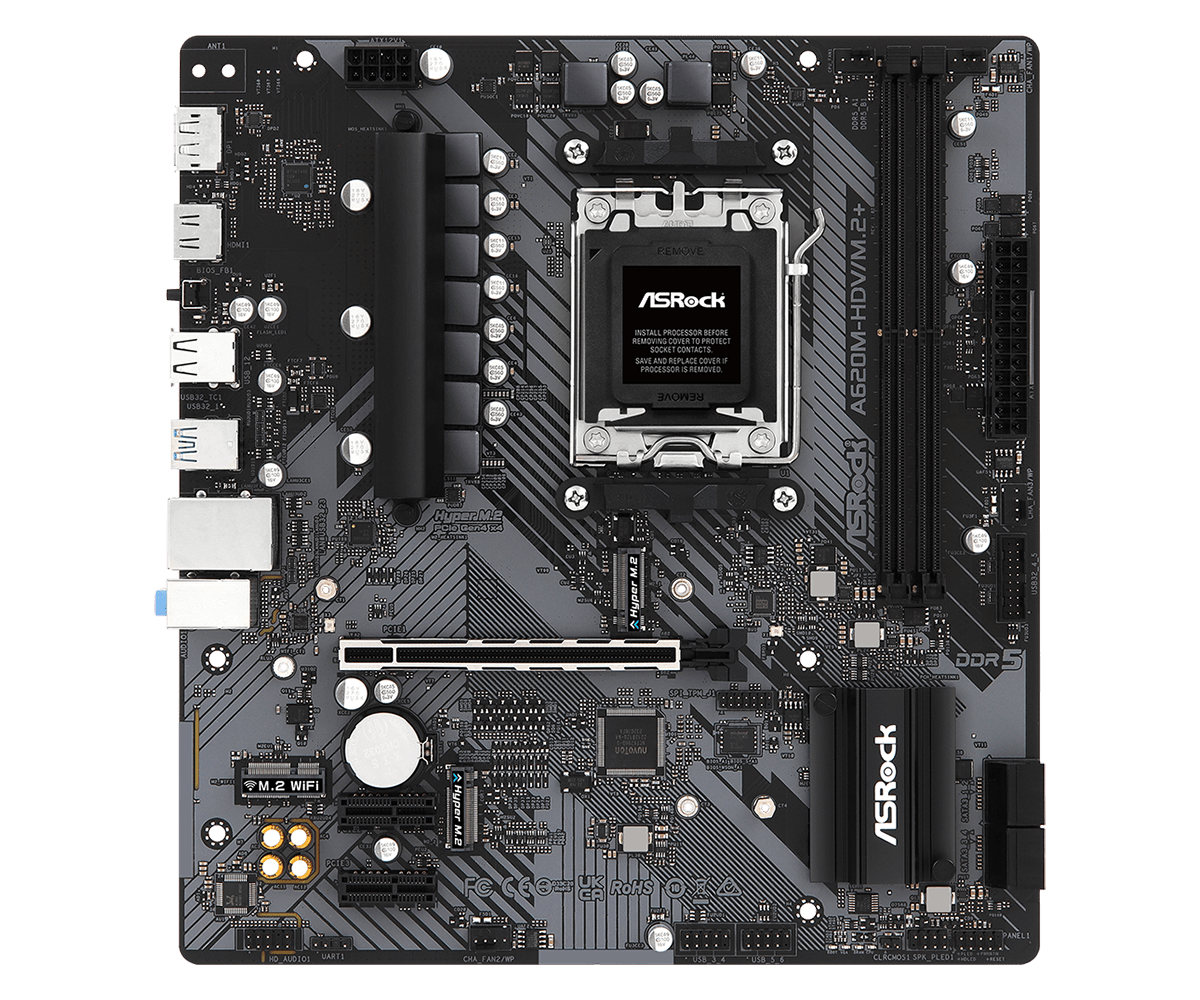 ASROCK A620M-HDV/M.2+, 2DDR5 Supports AMD Socket AM5 Ryzen™ 8000 and 7000 Series Processors (90-MXBLK0-AOUAYZ)