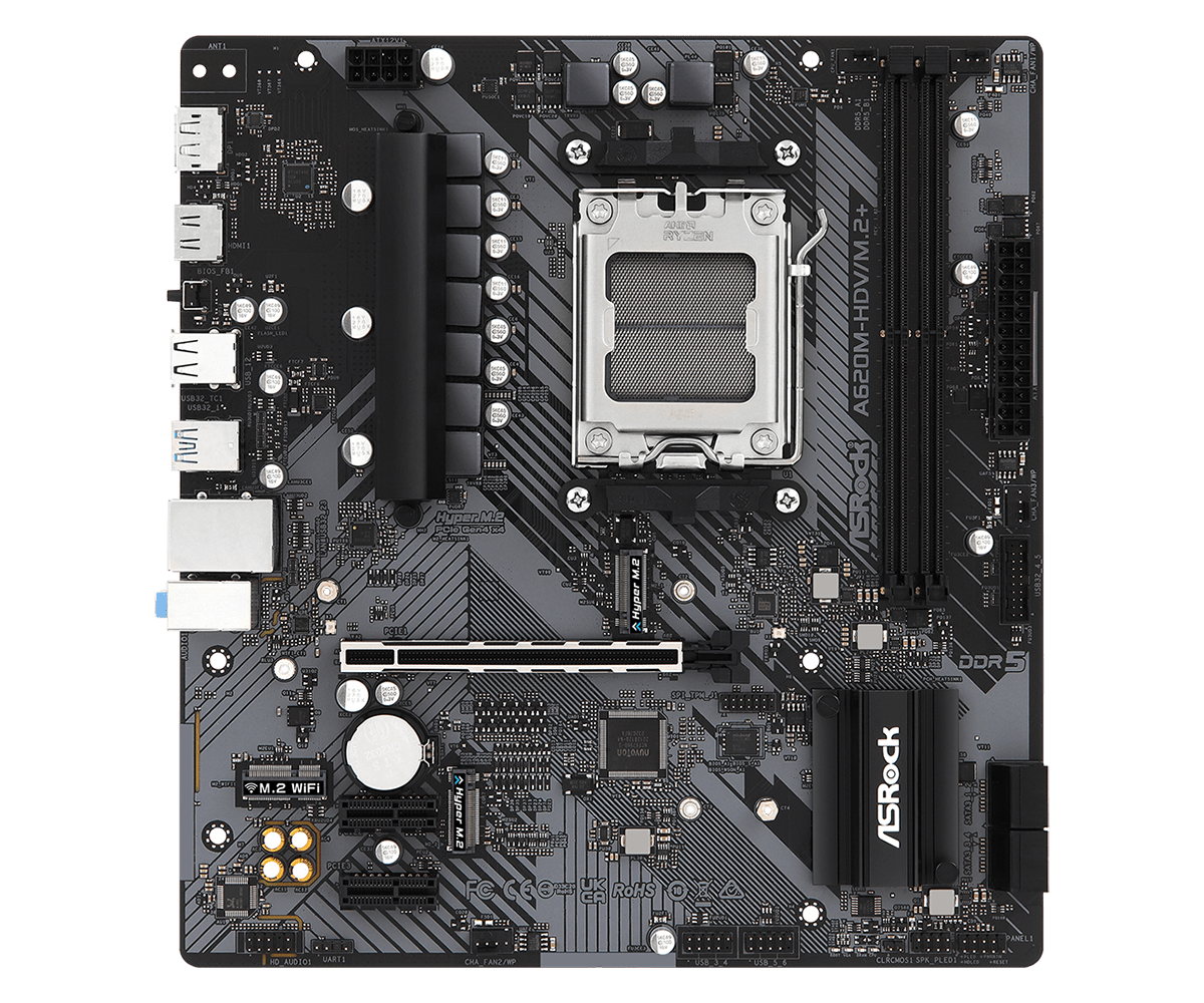 ASROCK A620M-HDV/M.2+, 2DDR5 Supports AMD Socket AM5 Ryzen™ 8000 and 7000 Series Processors (90-MXBLK0-AOUAYZ)