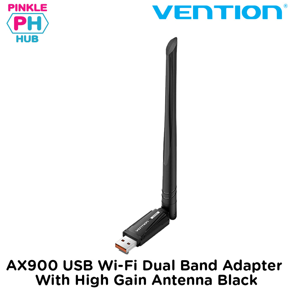 Pinklehub | Vention AX900 USB Wi-Fi Dual Band Adapter With High Gain Antenna Black