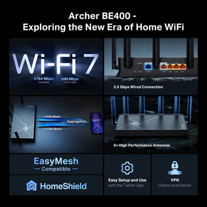 Tp-Link Archer BE400 I BE6500 Dual-Band Wi-Fi 7 Router