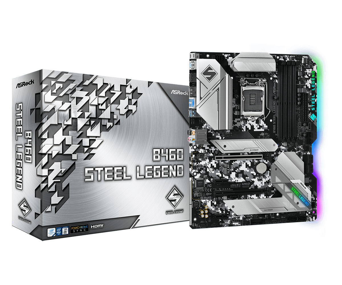 ASRock B460 Steel Legend Supports 10th Gen Intel® Core™ Processors (Socket 1200), Supports DDR4 2933MHz