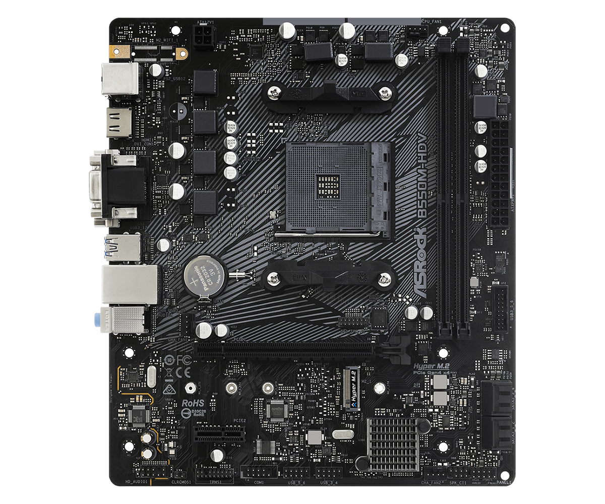 ASRock B550M-HDV  Supports AMD AM4 Socket Ryzen™ 3000, 3000 G-Series, 4000 G-Series, 5000 and 5000 G-Series Desktop Processors*