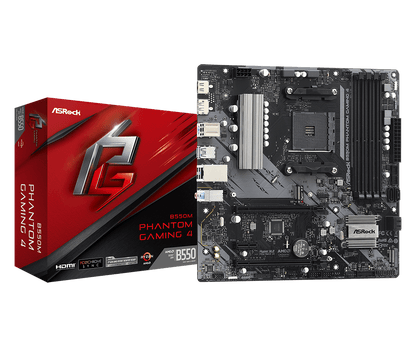 ASRock B550M Phantom Gaming 4 Supports AMD AM4 Socket Ryzen™ 3000, 3000 G-Series, 4000 G-Series, 5000 and 5000 G-Series Desktop Processors