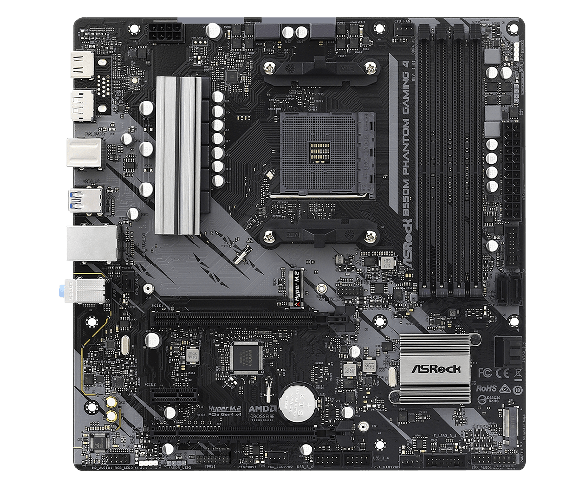 ASRock B550M Phantom Gaming 4 Supports AMD AM4 Socket Ryzen™ 3000, 3000 G-Series, 4000 G-Series, 5000 and 5000 G-Series Desktop Processors