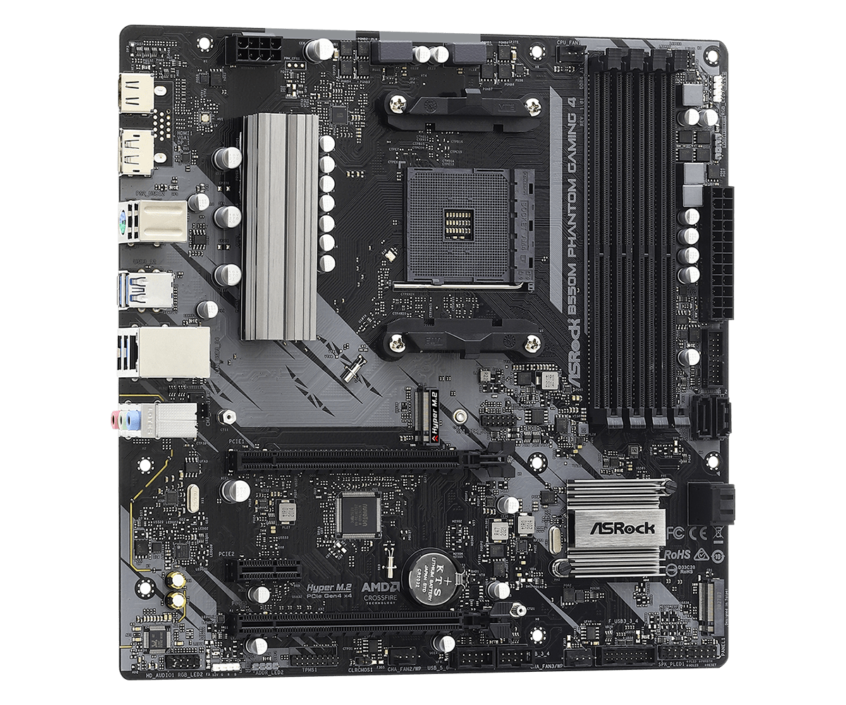 ASRock B550M Phantom Gaming 4 Supports AMD AM4 Socket Ryzen™ 3000, 3000 G-Series, 4000 G-Series, 5000 and 5000 G-Series Desktop Processors