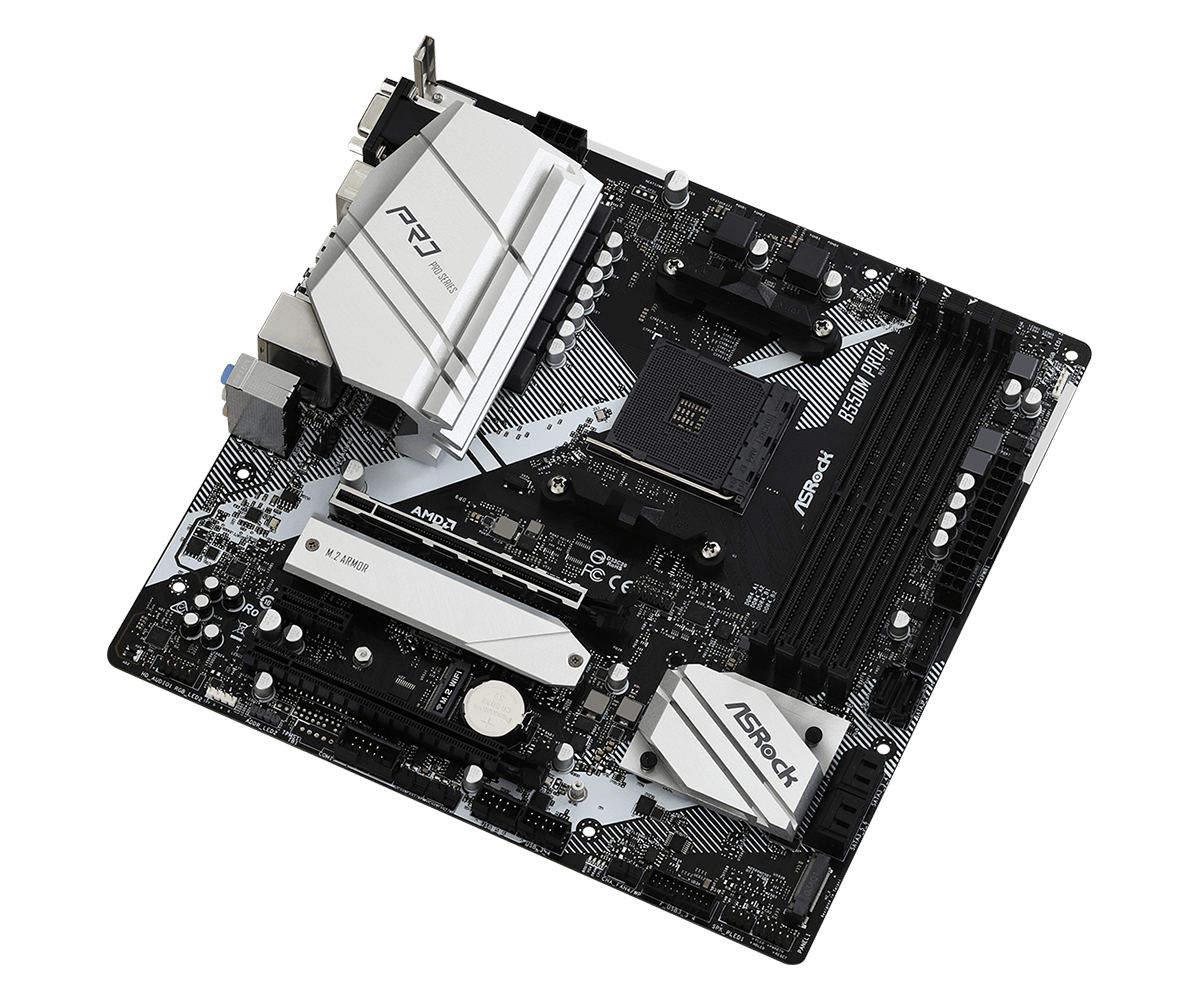 ASRock B550M Pro4 upports AMD AM4 Socket Ryzen™ 3000, 3000 G-Series, 4000 G-Series, 5000 and 5000 G-Series Desktop Processors*