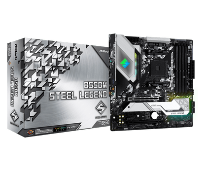 ASRock B550M Steel Legend Supports AMD AM4 Socket Ryzen™ 3000, 3000 G-Series, 4000 G-Series, 5000 and 5000 G-Series Desktop Processors* and DDR4 4733+