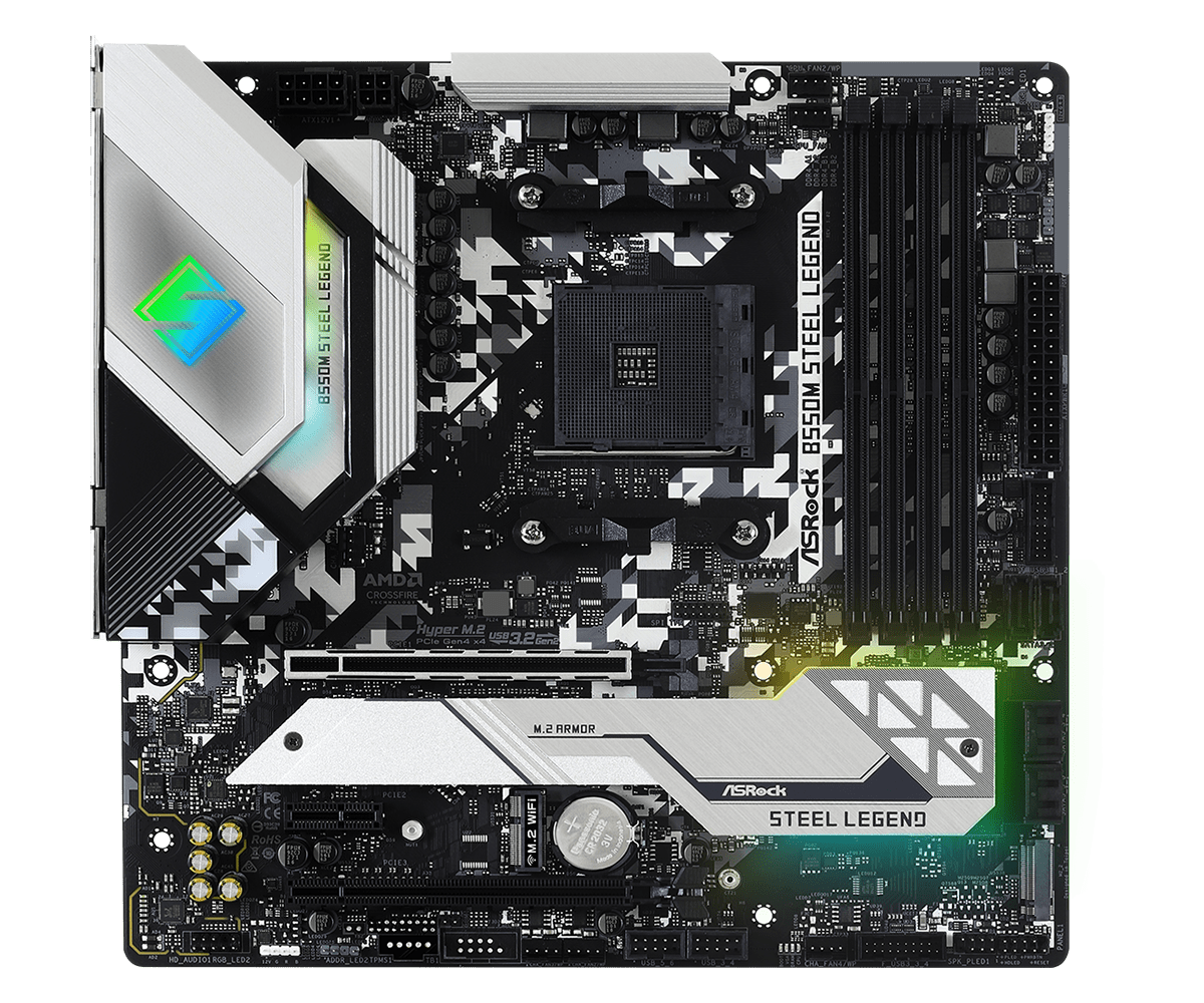 ASRock B550M Steel Legend Supports AMD AM4 Socket Ryzen™ 3000, 3000 G-Series, 4000 G-Series, 5000 and 5000 G-Series Desktop Processors* and DDR4 4733+