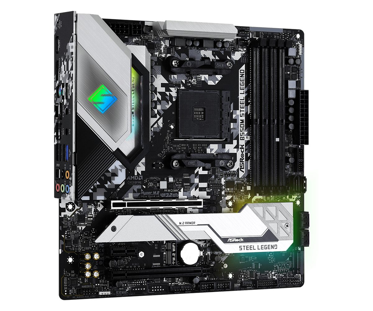 ASRock B550M Steel Legend Supports AMD AM4 Socket Ryzen™ 3000, 3000  G-Series, 4000 G-Series, 5000 and 5000 G-Series Desktop Processors* and  DDR4 4733+