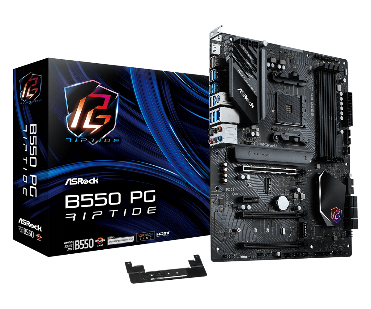 ASRock B550 Phantom Gaming Riptide Supports AMD AM4 Socket Ryzen™ 3000, 3000 G-Series, 4000 G-Series, 5000 and 5000 G-Series Desktop Processors