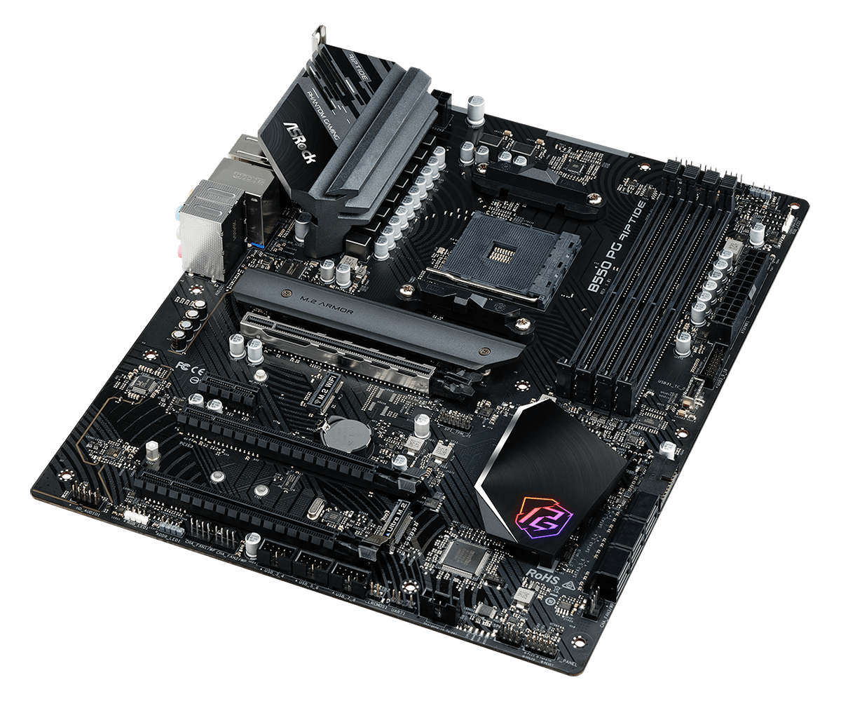 ASRock B550 Phantom Gaming Riptide Supports AMD AM4 Socket Ryzen™ 3000, 3000 G-Series, 4000 G-Series, 5000 and 5000 G-Series Desktop Processors