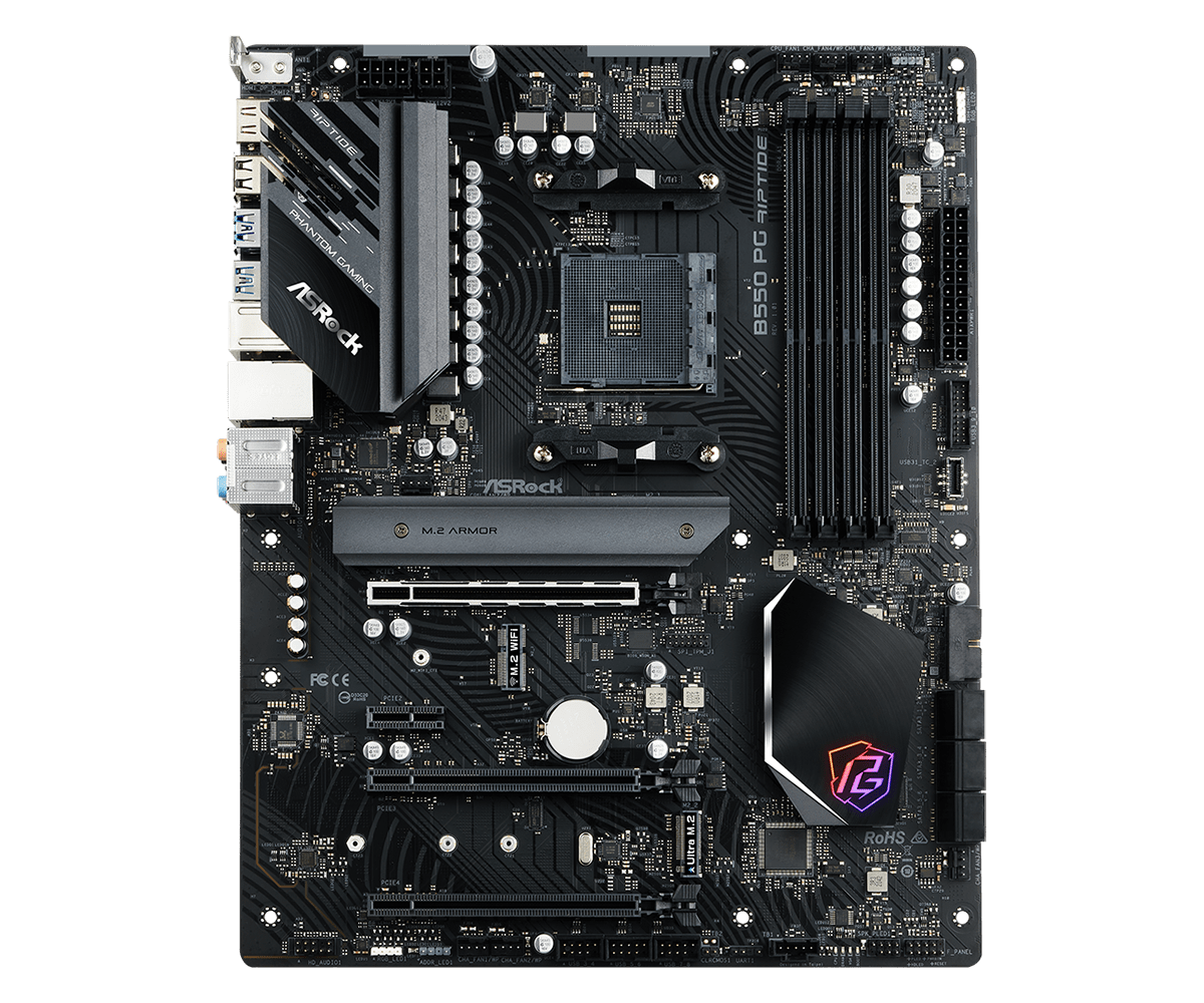 ASRock B550 Phantom Gaming Riptide Supports AMD AM4 Socket Ryzen™ 3000, 3000 G-Series, 4000 G-Series, 5000 and 5000 G-Series Desktop Processors