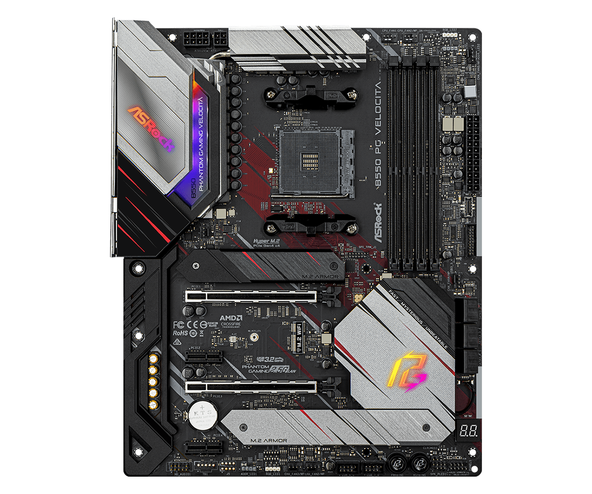 ASRock B550 PG Velocita Supports DDR4 4733+ (OC) 1 PCIe 4.0 x16, 1 PCIe 3.0 x16, 2 PCIe 3.0 x1, 1 M.2 Key E for WiFi