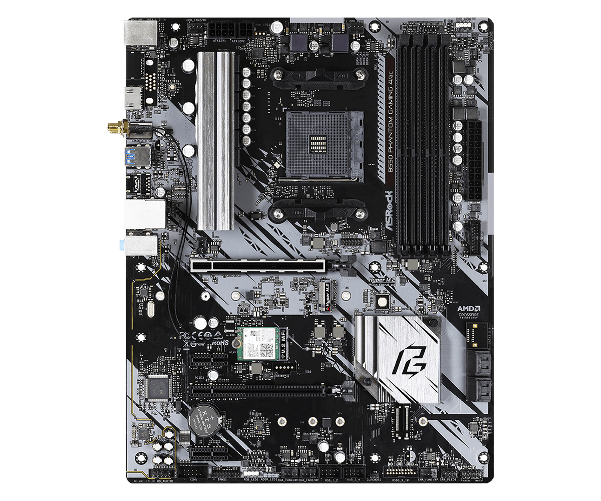 ASRock B550 Phantom Gaming 4/Ac Supports DDR4 4733+ (OC) and AMD AM4 Socket Ryzen™ 3000, 3000 G-Series, 4000 G-Series, 5000 and 5000 G-Series Desktop Processors