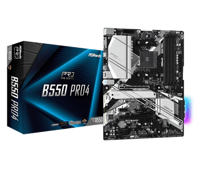 ASRock B550 Pro4 Supports AMD AM4 Socket Ryzen™ 3000, 3000 G-Series, 4000 G-Series, 5000 and 5000 G-Series Desktop Processors