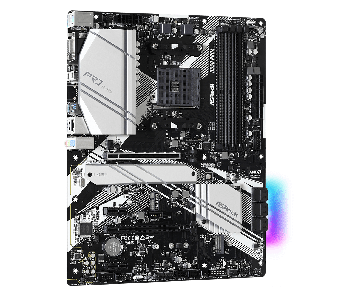 ASRock B550 Pro4 Supports AMD AM4 Socket Ryzen™ 3000, 3000 G-Series, 4000 G-Series, 5000 and 5000 G-Series Desktop Processors