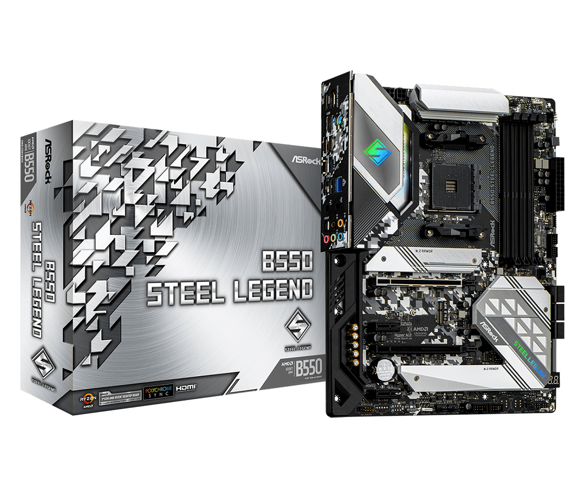 ASRock B550 Steel Legend Supports AMD AM4 Socket Ryzen™ 3000, 3000 G-Series, 4000 G-Series, 5000 and 5000 G-Series Desktop Processors*