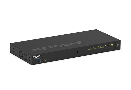 NETGEAR 12-port Gigabit Ethernet AV Line Managed Switch with 8 PoE+ ports (125W PoE budget) and 2 SFP uplinks (GSM4212P-100EUS)