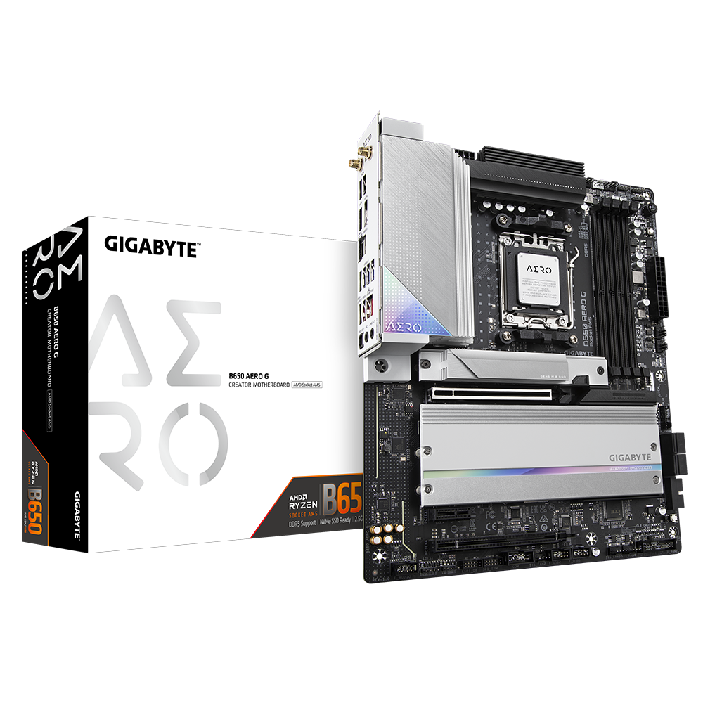 GIGABYTE B650 AERO G (rev. 1.0) MOTHERBOARD AMD B650 Chipset (GA-B650-AERO-G) Socket AM5, support for: AMD Ryzen™ 7000 Series Processors