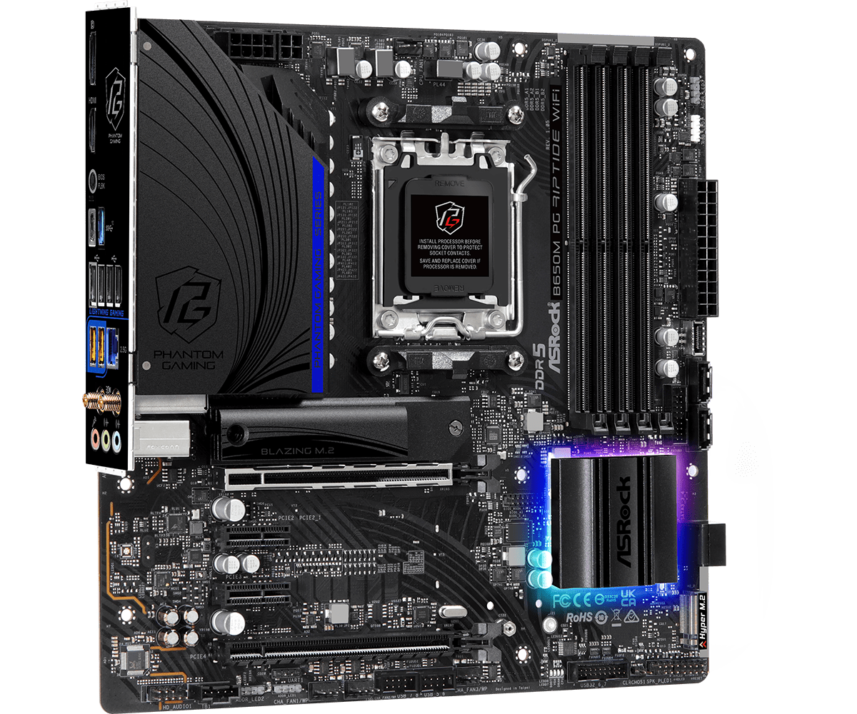 ASRock B650M PG Riptide WiFi Supports DDR5 6200MHz, (OC) 2 PCIe 4.0 x16, 2 PCIe 3.0 x1