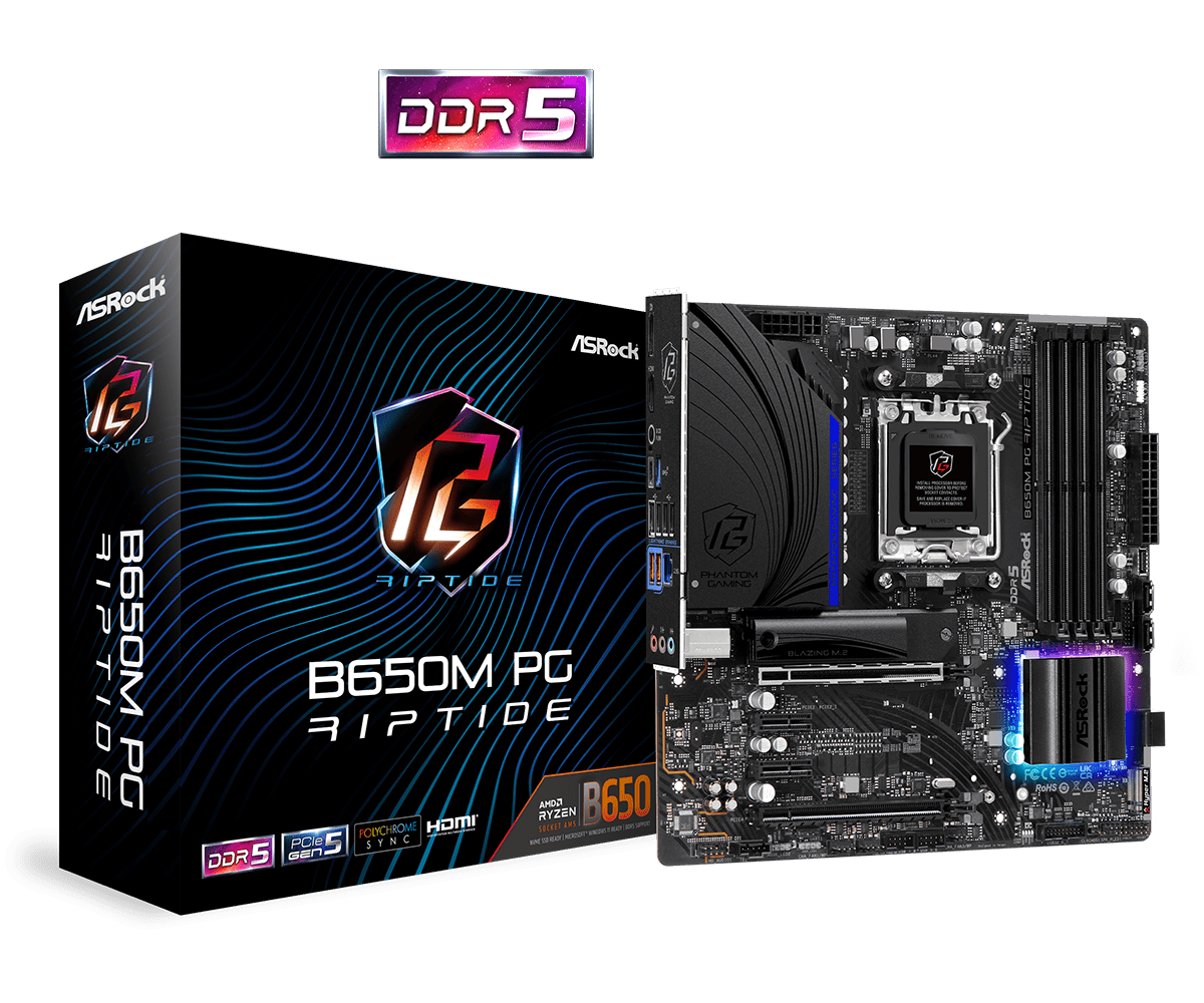 ASRock B650M PG Riptide Supports AMD Ryzen™ 7000 Series Processors and  DDR5 6200MHz