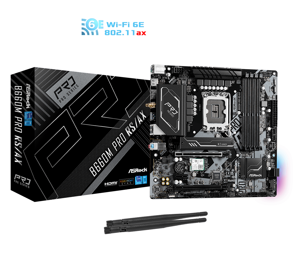 ASRock B660M Pro RS/ax Supports 13th Gen & 12th Gen and next gen Intel® Core™ Processors (LGA1700), Supports DDR4 5333MHz (OC)