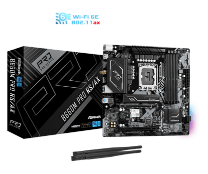 ASRock B660M Pro RS/ax Supports 13th Gen & 12th Gen and next gen Intel® Core™ Processors (LGA1700), Supports DDR4 5333MHz (OC)